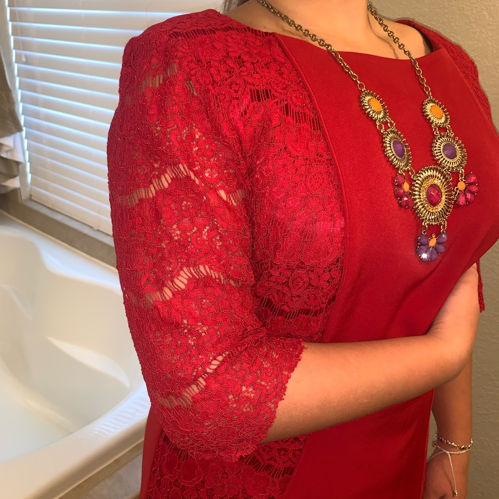 True red lace detailing dress